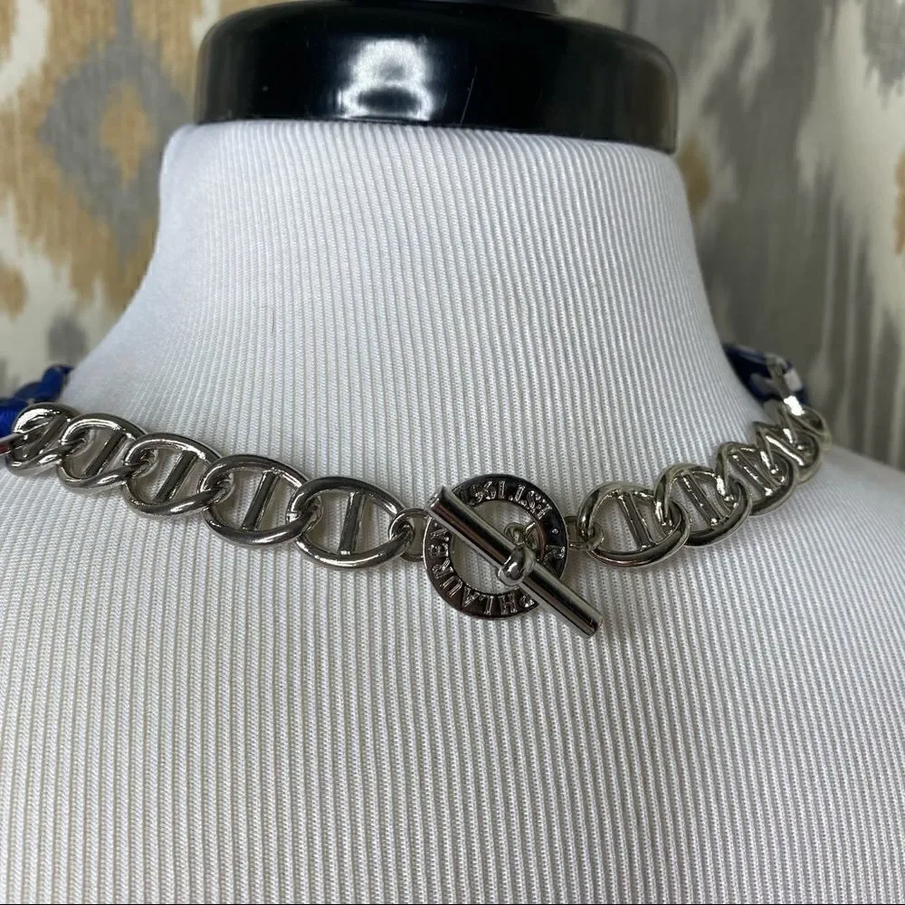 Ralph Lauren Multi Regatta Yacht Silk Scarf Silver Link Necklace Halter Top - Picture 5 of 16